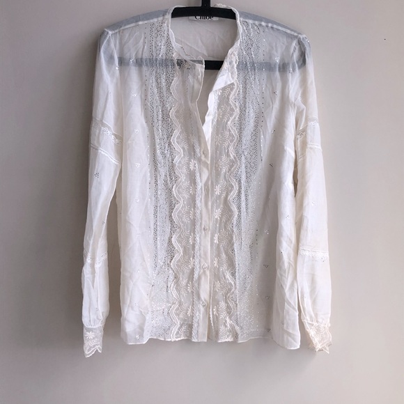 Vintage Chloe cream white embroidery details shirt - Picture 2 of 6